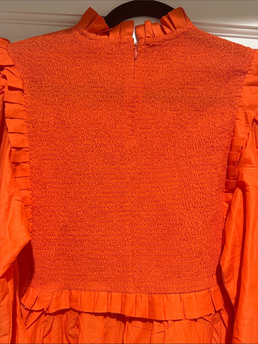 FARM Rio Bright Orange Ruffle Smocked Yoke Blouse - Picture 6 of 6